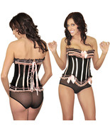 Lingerie Corset Set Pink Lace Bow Costume Bustier Small - $14.99