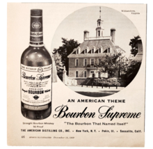 1960 American Bourbon Supreme Advertisement Williamsburg Virginia DWF14 - $19.99