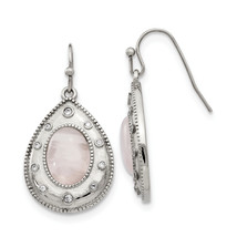 Stainless Steel Polished Rose Quartz and CZ Shepherd Hook Earrings SRE750 - $28.71
