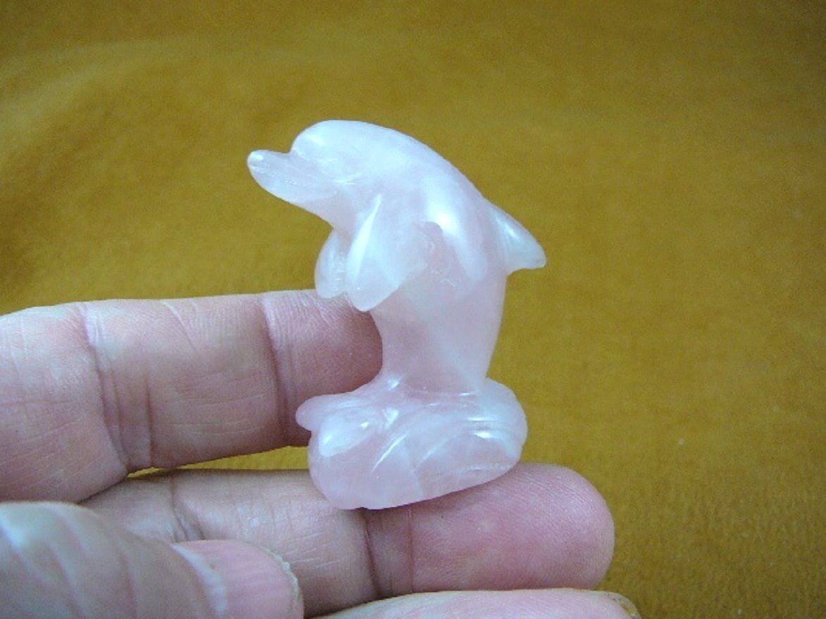 (Y-DOL-JU-557) DOLPHIN JUMPING Porpoise gemstone PINK QUARTZ gem stone c... - $14.01