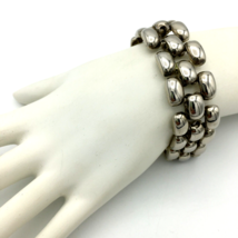 PANTHER LINK vintage silver-tone bracelet - 3/4&quot; wide puffy shiny statem... - $15.00