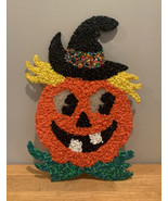 Vintage Melted Plastic Popcorn Pumpkin Halloween Jack O Lantern  21” x 1... - $24.74