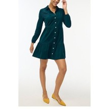 J Crew Factory Womens Corduroy Collared Mini Shirtdress Tiered Ruffle Green 8 - £37.94 GBP