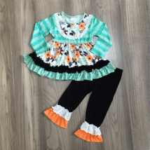 NEW Boutique Floral Tunic Dress Ruffle Leggings Girls Outfit Set - £10.86 GBP+