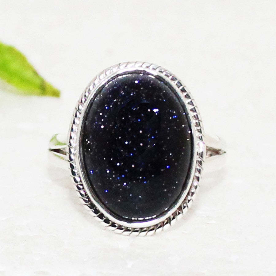 Gorgeous BLUE GOLDSTONE Gemstone Ring, Birthstone Ring, 925 Sterling Silver Ring