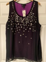 Lane Bryant NWT sleeveless shirt women&#39;s size 28 black sheer with purple liner - £29.98 GBP