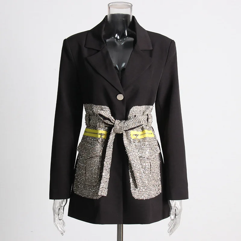 SuperAen  Coat Women&#39;s  Autumn Winter   Woolen Cloth Big Pocket Stitching Contra - £159.27 GBP