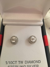 Diamond Stud Round Earrings (1/10 ct. t.w.) in Sterling Silver - £47.91 GBP