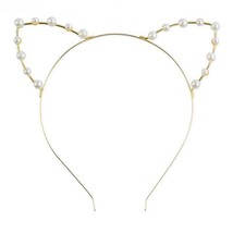 Princess Hollow Bezel Gold Line Pearls Cat Ears Crown Tiara Headband Rhi... - £3.64 GBP