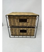 Desktop Wicker Organizer 2 Drawers  Metal Wire Stand 12&quot; W 11&quot; D 10.5&quot; H - £21.32 GBP