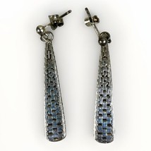 Vintage Sterling Silver 925 Woven Dangle Long Rectangle Earrings 3.6g - $18.46