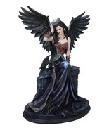 Dark Encounter Gothic Crowned Fairy Queen With Raven Crow On Ledge Figurine - $103.99