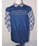Vintage Princess Anne Hand Smocked Blue Dress Plaid Long Sleeves School ... - £19.74 GBP