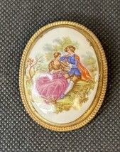Vintage Fragonard Hand painted Porcelain French Courting Pin Brooch - £15.44 GBP