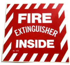 Fire Extinguisher Inside 4&quot; Square Label Sticker Bright Red &amp; White Crosshatch - £4.67 GBP