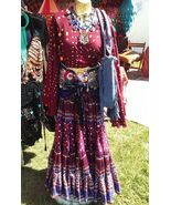 BURGUNDY TRIBAL ATS AMAZING BANDHANI PRINT GYPSY WRAP TOP XL - $79.19