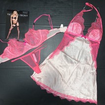 Victoria&#39;s Secret unlined 32B,34B,34C BRA SET+S thong+SLIP neon PINK lace nude - £94.73 GBP