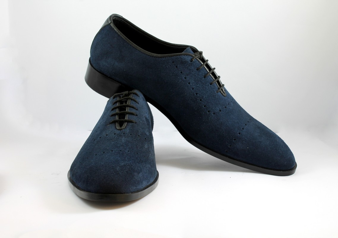 Men Navy Blue Plain Rounded Toe Derby Lace Up Genuine Leather Shoes US 7-16