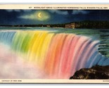Illuminated Horseshoe Falls Niagara Falls New York NY UNP Linen Postcard... - $1.93