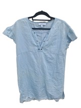 Libby Edelman Shirt Dress Medium Womens Cap Sleeve V Neck Pullover Raw Hem Blue - £13.29 GBP