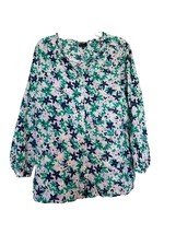 Talbots Womens Tunic Top Green 3XP Petite Cotton Floral Ruffle Neck Long... - $18.81