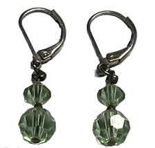 Silver Tone Green Crystal Dangle  Earrings - £11.96 GBP