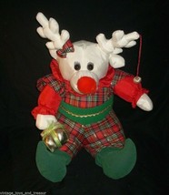 17&quot; Vintage Intl Silver Christmas Nylon White Reindeer Stuffed Animal Plush Toy - £26.57 GBP