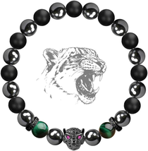 Black Panther Natural Stone Anxiety Bracelet Healing Crystals, Magnetic - £21.79 GBP