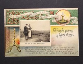 Thanksgiving Greeting Fireplace Return of the Mayflower Embossed 1909 Postcard - £6.28 GBP