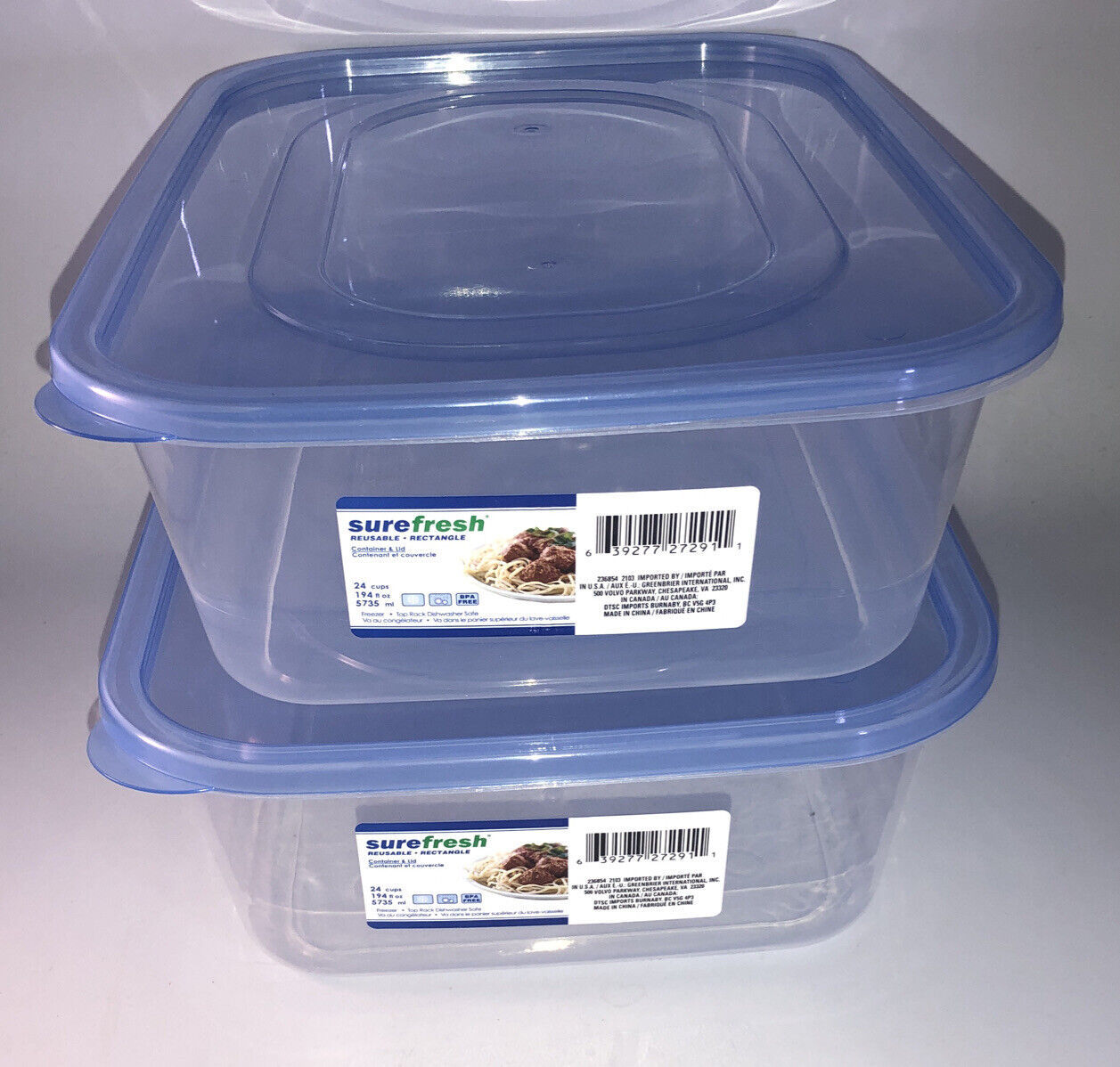 2ea 10 Cup/82.8 oz ea Sure Fresh Dry/Cold/Freezer Food Storage Containers W  Lids