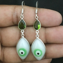 925 Sterling Silver Marquise Cats Eye &amp; Peridot Earrings BES-1059 Women Gift Her - £14.80 GBP