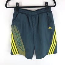 Adidas Boys Basketball Shorts Elastic Mesh Inner Support Navy Yellow Green L - £7.65 GBP