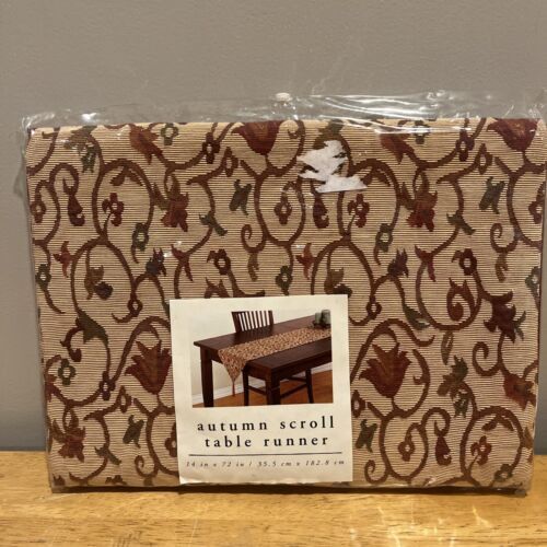 Pier 1 AUTUMN SCROLL Table Runner 14” X 72” Fall Colors Green Taupe Burg... - £22.33 GBP