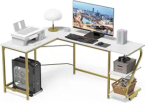 L Shape Desk With Shelves Computer Desk Monitor Shelf And Printer Storag... - $259.99