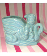 Sweet Vintage 1950&#39;s Pixie Elf Riding Blue Swan Ceramic Pottery Vase or ... - £5.52 GBP