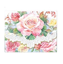 Victorian Embossed Note Card &amp; Envelope Set, Pink Roses, Set of 10 - £11.95 GBP