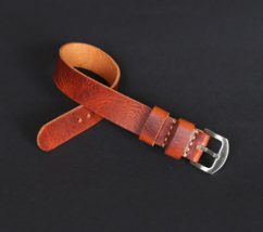 Brown Leather Watch Strap Men 18-24mm Handmade Single Pass Watch Band Mi... - $22.99
