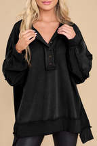 Black Oversized Exposed Seam Henley Sweatshirt - £23.53 GBP+