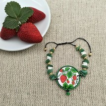 Painted Wood resin Strawberry bracelet. Greek fruit regular size bracelet - £28.79 GBP