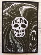 Skull Halloween Card, Fire Burn Cauldron Bubble, Handmade Weird Occult N... - $5.00