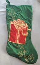 Green Velveteen Christmas Stocking Embroidered Sequin Gift Red Gold 17&quot; Velvet  - £10.83 GBP