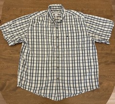 Carhartt Men&#39;s Shirt XL Regular Fit Navy Plaid Short Sleeve ButtonUp 100% Cotton - £7.91 GBP