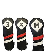 Majek Retro Golf Headcovers Black Red and White Vintage Leather Style 3 ... - £27.44 GBP