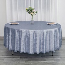 108&quot;&quot; Dusty Blue Sequin Round Tablecloth Wedding Party Catering Reception Linens - £75.16 GBP