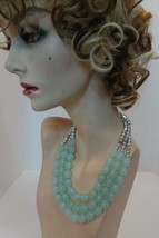 Unbranded Multi Strand (3) Necklace Soft Teal &amp; Silver Chunky Bold Adj 18&quot; - £15.64 GBP