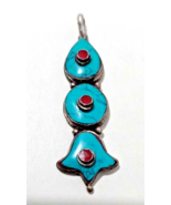 Vintage Tibetan 925 Sterling Silver Turquoise and Coral Pendant - $753.44 MXN
