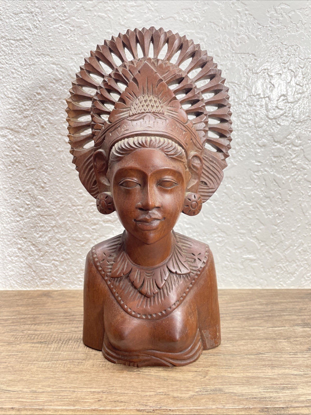 Vintage Balinese Wooden Goddess Statute Bust Sculpture Indonesian KG - $35.64