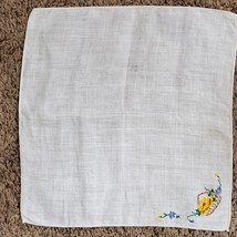 Vintage Handkerchief White w/ Embroidery Flower Basket Approx 10x10 Inch - $13.10