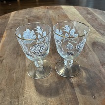 1963 Set of 2 Libbey Rose Bouquet Water Goblets White Gold Rose 8 fl oz - $11.30