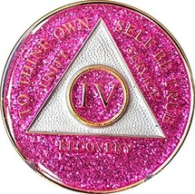 4 Year AA Medallion Glitter Pink Tri-Plate Chip IV - £14.23 GBP